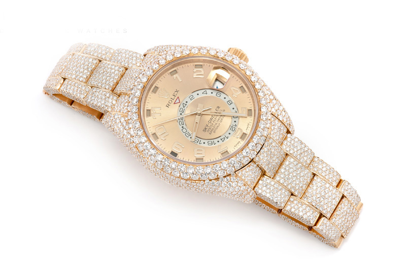ROLEX SKYDWELLER CUSTOM FULL ICED OUT YELLOW GOLD – Mariana Forever Jewelry